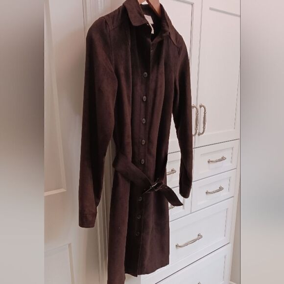 Ann Taylor LOFT Ultra Suede Shirt Dress Brown Sz 0 - Picture 10 of 12